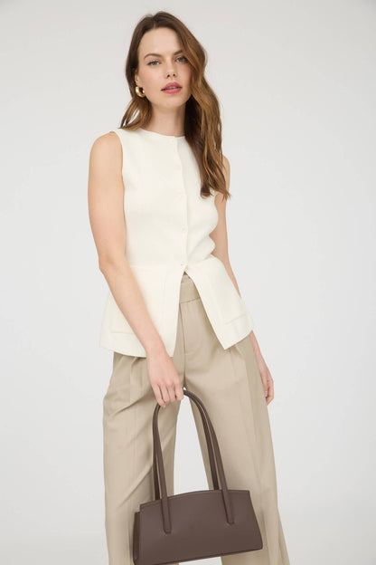 Round Neck Knit Ivory Vest