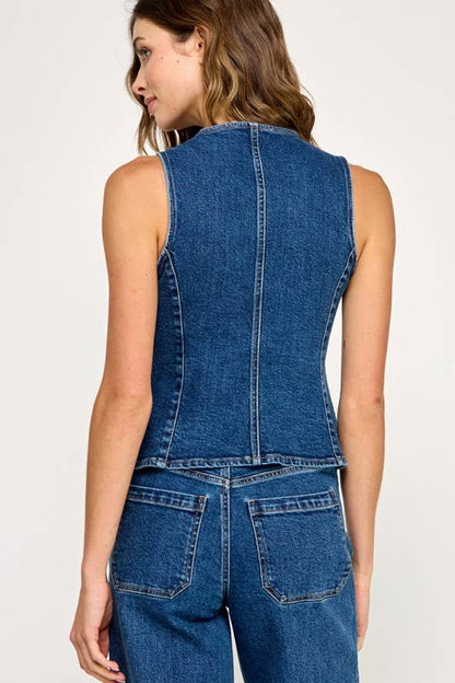 Fitted Button Down Denim Vest