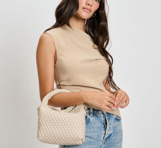 Jessamine Woven Vegan Leather Crossbody - Cream