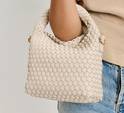 Jessamine Woven Vegan Leather Crossbody - Cream