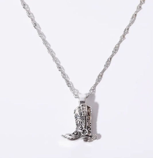 Silver Cowboy Boot Necklace Pendant