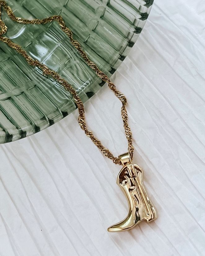 18K Gold Cowgirl Boot Necklace Pendant